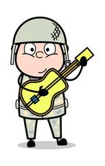 Playing Guitar - Cute Army Man Cartoon Soldier Vector Illustration
