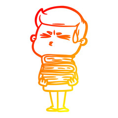 warm gradient line drawing cartoon man sweating