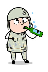 Drunk Army Man - Cute Army Man Cartoon Soldier Vector Illustration