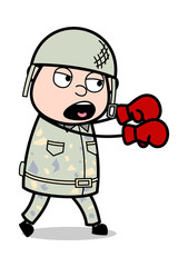 Punching Practice - Cute Army Man Cartoon Soldier Vector Illustration