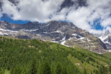 Fototapeta na wymiar Alpine landscape near Breuil Cervinia, Italy.