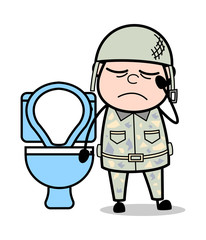 Constipation Problem - Cute Army Man Cartoon Soldier Vector Illustration