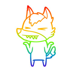 rainbow gradient line drawing angry wolf cartoon