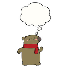 cartoon bear with scarf and thought bubble