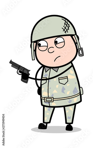 Holding A Gun And Giving Warning Cute Army Man Cartoon