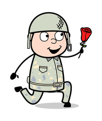 Presenting a Rose - Cute Army Man Cartoon Soldier Vector Illustration