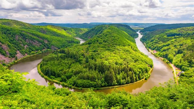 Saar loop (saarschleife) in germany near Orscholz, timelapse
