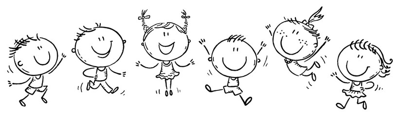 Estores personalizados com sua foto Six happy doodle kids in a row, outline