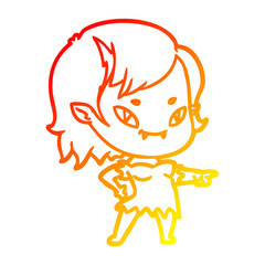 warm gradient line drawing cartoon friendly vampire girl pointing