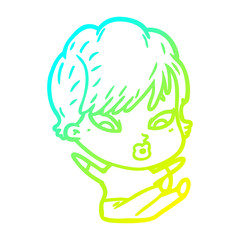 cold gradient line drawing cartoon woman