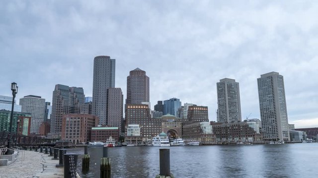 Time Lapse of Clouds Moving Over Downtown Boston SKyline