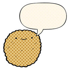 cartoon biscuit and speech bubble in comic book style