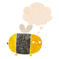 cute cartoon bee and thought bubble in retro textured style