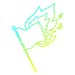 cold gradient line drawing cartoon burning flag