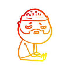 warm gradient line drawing cartoon worried man with beard