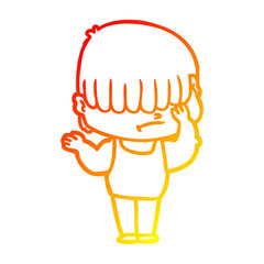 warm gradient line drawing cartoon boy with untidy hair