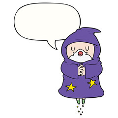 cartoon floating wizard and speech bubble