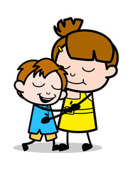 Mother Cares for Their Kid - Cute Girl Cartoon Character Vector Illustration