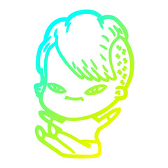 cold gradient line drawing cute cartoon girl with hipster haircut