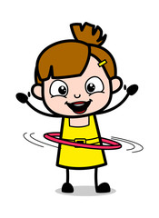 Playing with Hula Hoop - Cute Girl Cartoon Character Vector Illustration