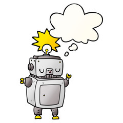 cartoon robot and thought bubble in smooth gradient style