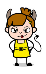 Devil Girl Smiling - Cute Girl Cartoon Character Vector Illustration