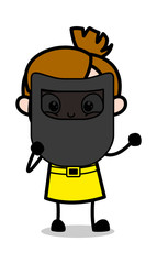 Holding a Welding Shield - Cute Girl Cartoon Character Vector Illustration
