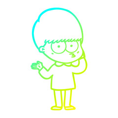 cold gradient line drawing curious cartoon boy
