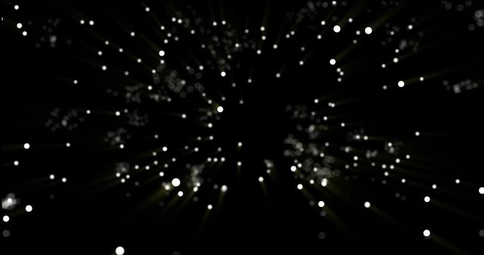 spheres and luminous circles that rotate like dust in space, abstract animation with luminous corpuscles that fall and float in the liquid space. backdrop for installations