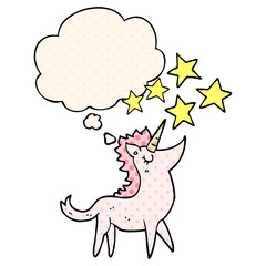 cartoon unicorn and thought bubble in comic book style