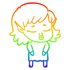 rainbow gradient line drawing pretty cartoon elf girl