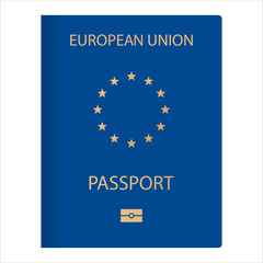 European union passport. Variation concept of a passport from around the world. A document citizens of Europe with logos, symbols the 12 stars in a circle.