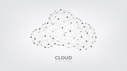 Abstract connecting dots and lines with Cloud computing technology on white and grey background. - obrazy, fototapety, plakaty