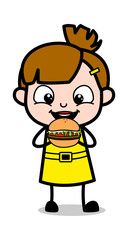 Eating Burger - Cute Girl Cartoon Character Vector Illustration