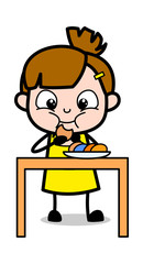 Eating Snacks - Cute Girl Cartoon Character Vector Illustration