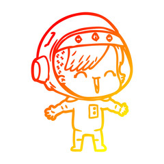 warm gradient line drawing cartoon laughing astronaut girl