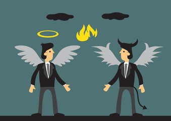 Businessman Dressed as Angel and Devil Vector Illustration