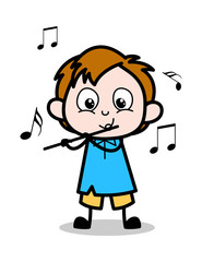 Playing Flute - School Boy Cartoon Character Vector Illustration