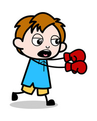 Punching - School Boy Cartoon Character Vector Illustration