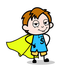 Kid in Super Hero Costume - School Boy Cartoon Character Vector Illustration