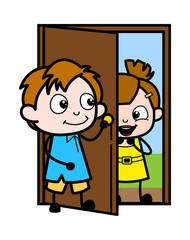 Boy Welcoming a Girl - School Boy Cartoon Character Vector Illustration