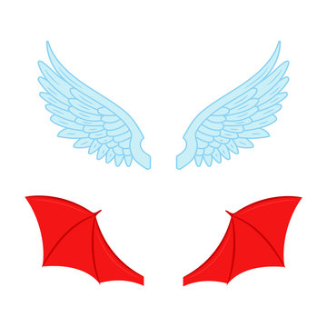 WIngs of devil and angel illustration. Vector. Flat design.