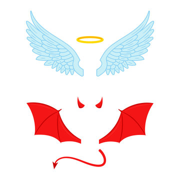 Angel and devil wings illustration. Vector. Isolated.