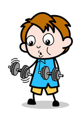 A Kid Doing Exercise - School Boy Cartoon Character Vector Illustration