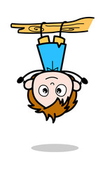 Hanging Upside Down - School Boy Cartoon Character Vector Illustration