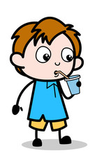 Drinking Energy Water - School Boy Cartoon Character Vector Illustration