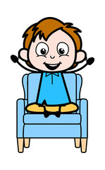 Sitting and Raising Hands - School Boy Cartoon Character Vector Illustration