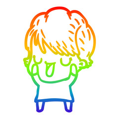 rainbow gradient line drawing cartoon woman talking