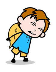 Carrying Heavy Burden - School Boy Cartoon Character Vector Illustration