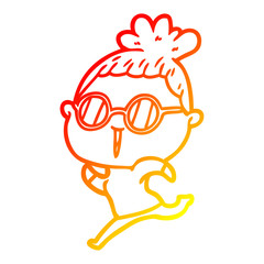 warm gradient line drawing cartoon woman wearing spectacles